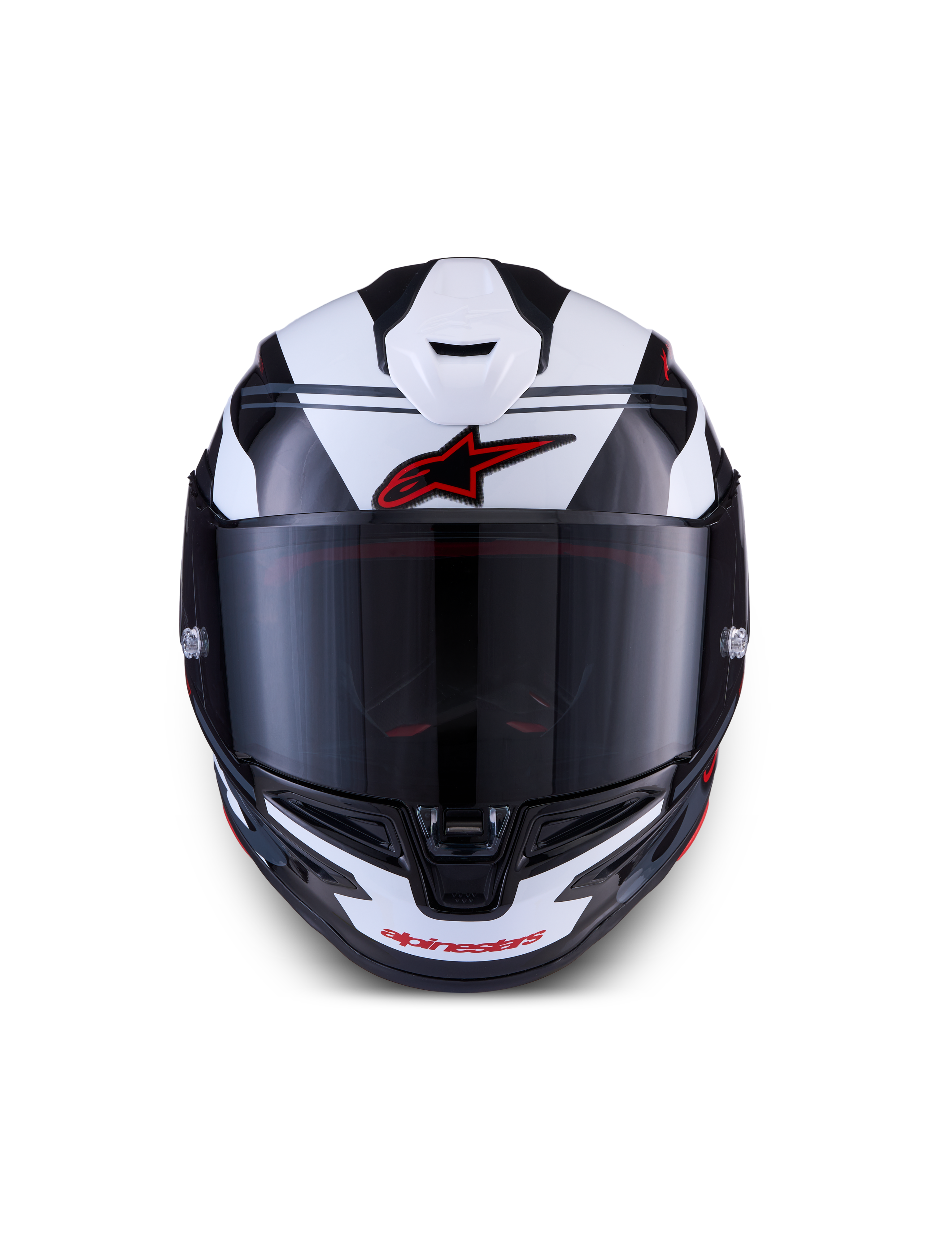 Alpinestars S-R7 A-Core Helmet ECE 22.06, full-face motorcycle road racing helmet, Black, White and Red Glossy, front view showing aerodynamic design and visor