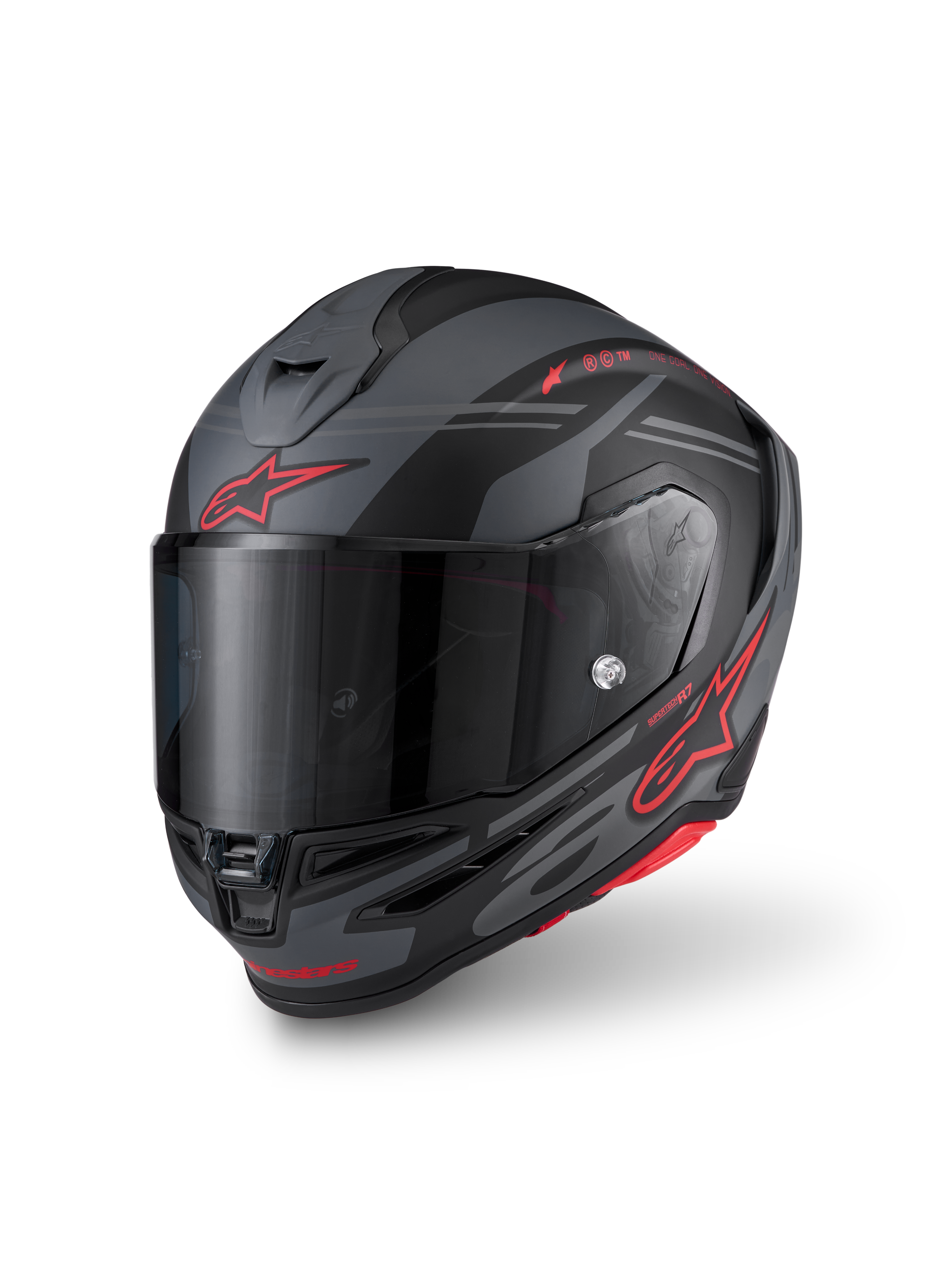 Alpinestars S-R7 A-Core Helmet ECE 22.06, full face motorcycle racing helmet, Black, Gray and Red Matt, carbon composite construction
