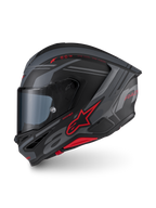 Alpinestars S-R7 A-Core Helmet ECE 22.06, full face motorcycle road helmet in matte black, gray, and red with aerodynamic design and branding details