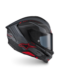 Alpinestars S-R7 A-Core Helmet ECE 22.06, full face motorcycle racing helmet, Black Gray and Red Matt, carbon construction with aerodynamic profile and red Alpinestars branding