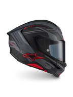 Alpinestars S-R7 A-Core Helmet ECE 22.06, full face motorcycle racing helmet, Black Gray and Red Matt, carbon construction with aerodynamic profile and red Alpinestars branding