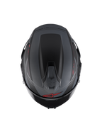 Alpinestars S-R7 A-Core Helmet ECE 22.06, full face motorcycle racing helmet, top view showing aerodynamic spoiler and ventilation, matte black, gray, and red