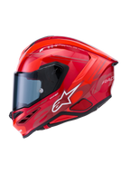 Alpinestars S-R7 A-Core Helmet ECE 22.06, full-face motorcycle road racing helmet in Red and White glossy finish with aerodynamic carbon composite shell and tinted visor