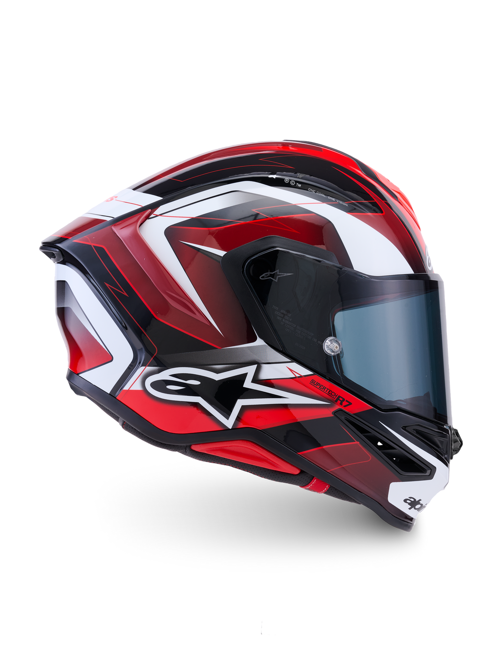 Alpinestars S-R7 Kinetis Helmet ECE 22.06, full face motorcycle racing helmet, Black Red and White glossy finish, carbon construction
