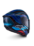 Alpinestars S-R7 Kinetis ECE 22.06, kask motocyklowy szosowy, czarny, niebieski i różowy fluo z białymi detalami, konstrukcja z kompozytu węglowego, wykończenie z połyskiem