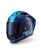 Alpinestars S-R7 Kinetis Helmet, kask motocyklowy szosowy wyścigowy, czarny, niebieski, różowy fluo i biały, konstrukcja z kompozytu węglowego, homologacja ECE 22.06