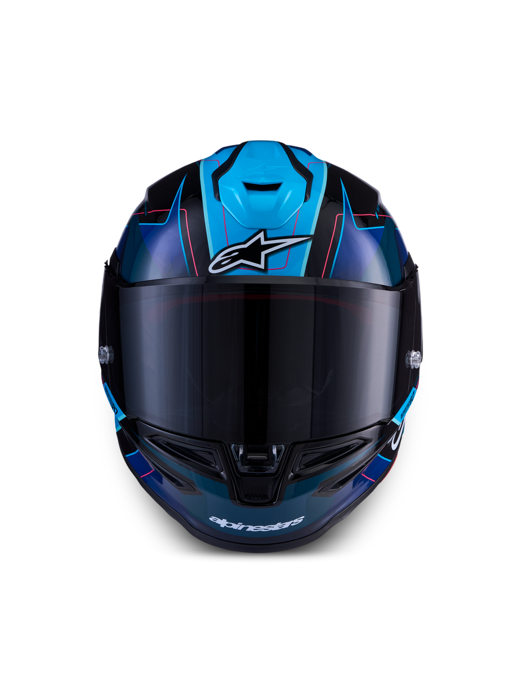 Alpinestars S-R7 Kinetis Helmet ECE 22.06, kask motocyklowy wyścigowy, czarny, niebieski i różowy, konstrukcja z kompozytu węglowego