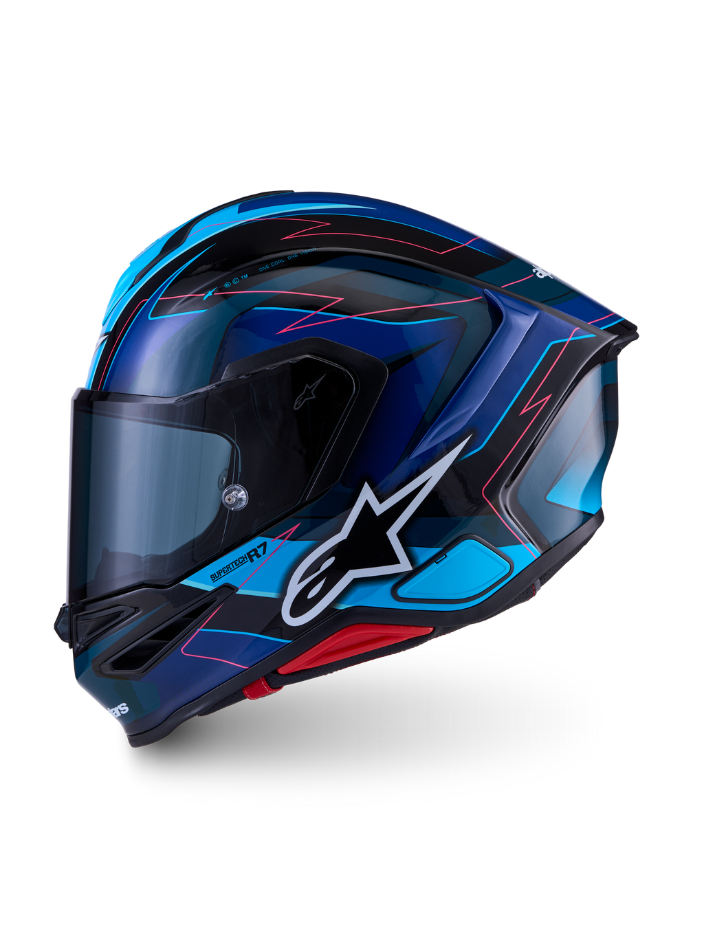 Alpinestars S-R7 Kinetis, kask motocyklowy integralny, czarny, niebieski, różowy i biały, konstrukcja z kompozytu węglowego