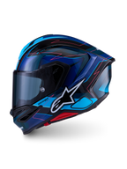 Alpinestars S-R7 Kinetis, kask motocyklowy integralny, czarny, niebieski, różowy i biały, konstrukcja z kompozytu węglowego
