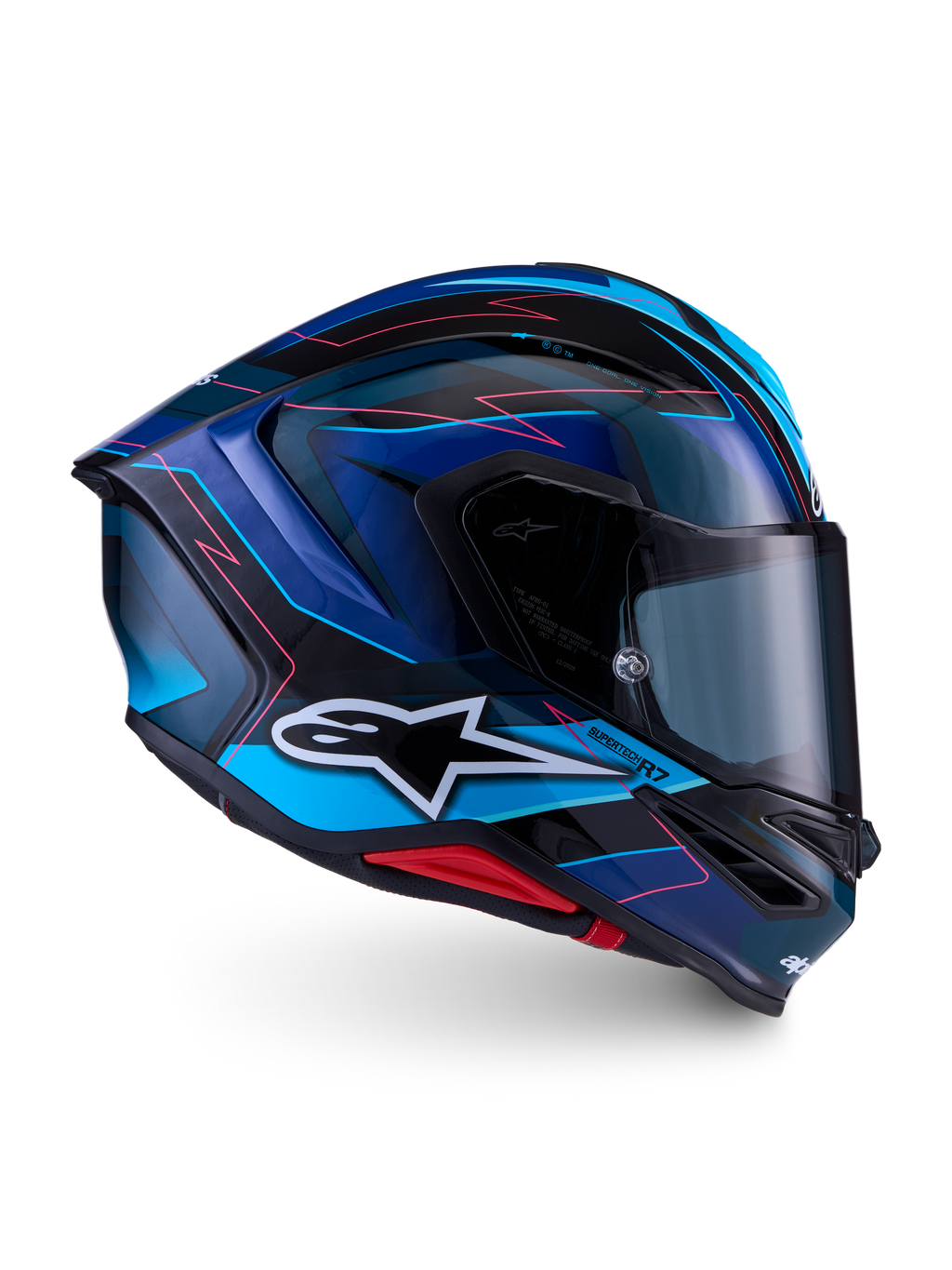 Alpinestars S-R7 Kinetis Kask ECE 06, kask motocyklowy integralny wyścigowy, czarny, niebieski, różowy i biały z błyszczącym wykończeniem, konstrukcja z kompozytu węglowego