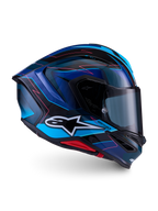 Alpinestars S-R7 Kinetis Kask ECE 06, kask motocyklowy integralny wyścigowy, czarny, niebieski, różowy i biały z błyszczącym wykończeniem, konstrukcja z kompozytu węglowego