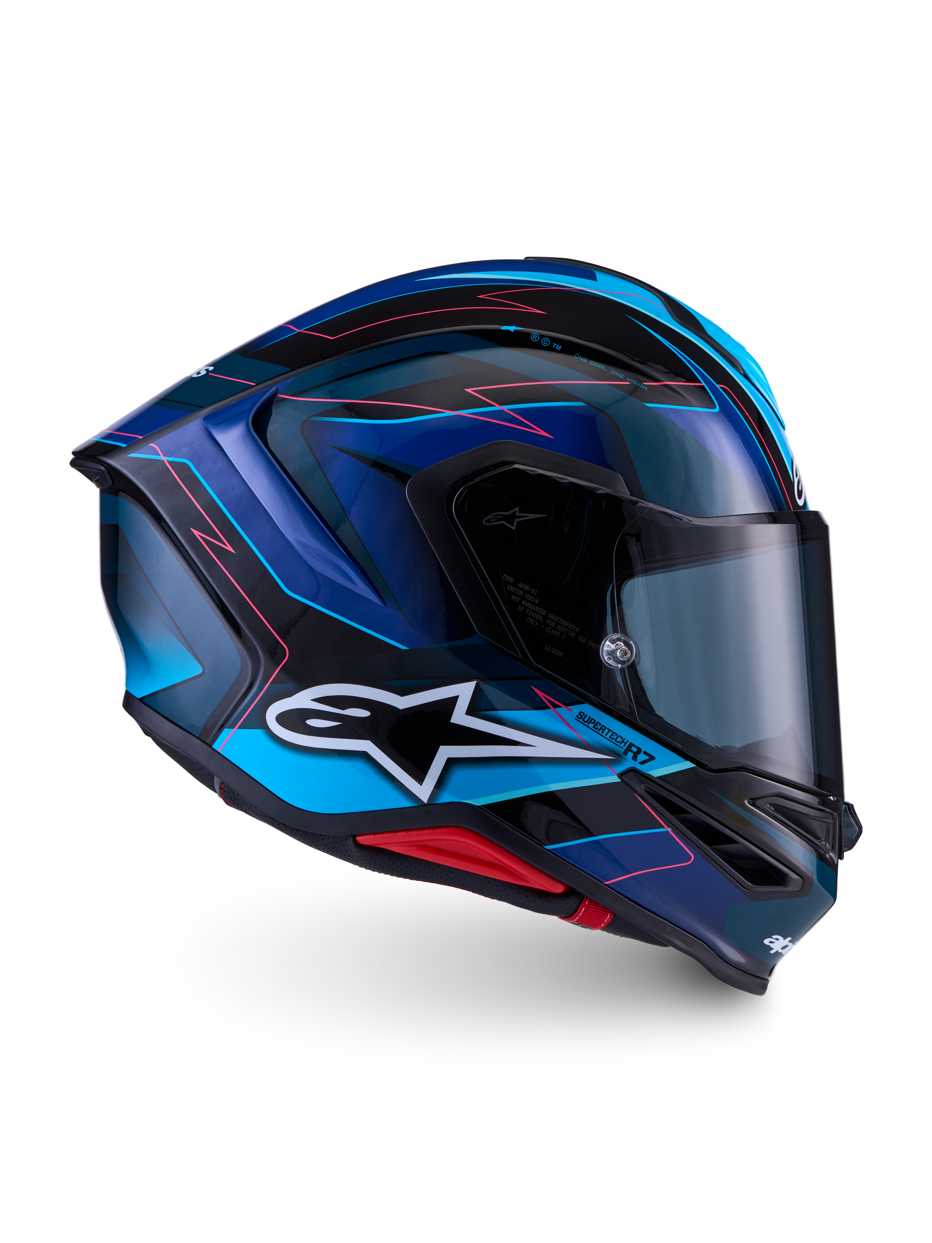Alpinestars S-R7 Kinetis Kask ECE 06, kask motocyklowy integralny wyścigowy, czarny, niebieski, różowy i biały z błyszczącym wykończeniem, konstrukcja z kompozytu węglowego