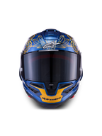 Kask Alpinestars Supertech R10 Martinator Thai LE, metaliczny błękit i złoto, włókno węglowe, przyciemniany wizjer.