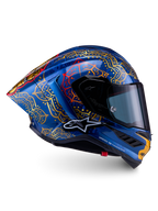 Alpinestars Kask Supertech R10 Martinator Thai, niebiesko-złota skorupa z włókna węglowego, wyścigi MotoGP, certyfikat FIM