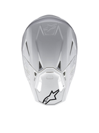 Alpinestars Supertech M10 Solid ECE 22.06, biały błyszczący kask motocrossowy, widok z tyłu z otworami wentylacyjnymi i czarnymi logo Alpinestars, skorupa z kompozytu węglowo-aramidowego