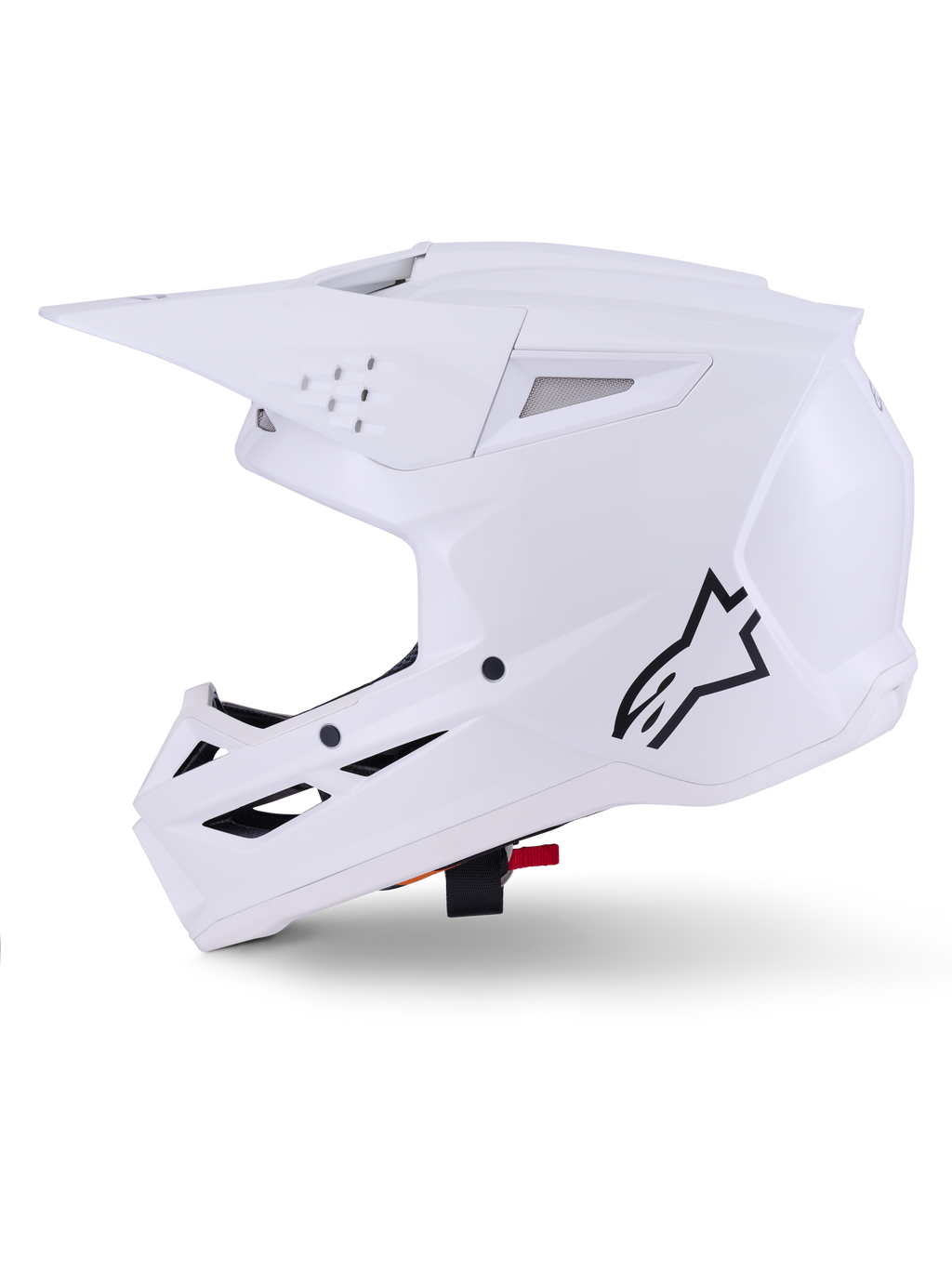 Alpinestars S-M3 Solid Helmet, kask motocrossowy, biały błyszczący (White Glossy), smukły aerodynamiczny design, zintegrowany daszek i liczne otwory wentylacyjne do wyścigów off-road