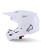 Alpinestars S-M3 Solid Helmet, kask motocrossowy, biały błyszczący (White Glossy), smukły aerodynamiczny design, zintegrowany daszek i liczne otwory wentylacyjne do wyścigów off-road
