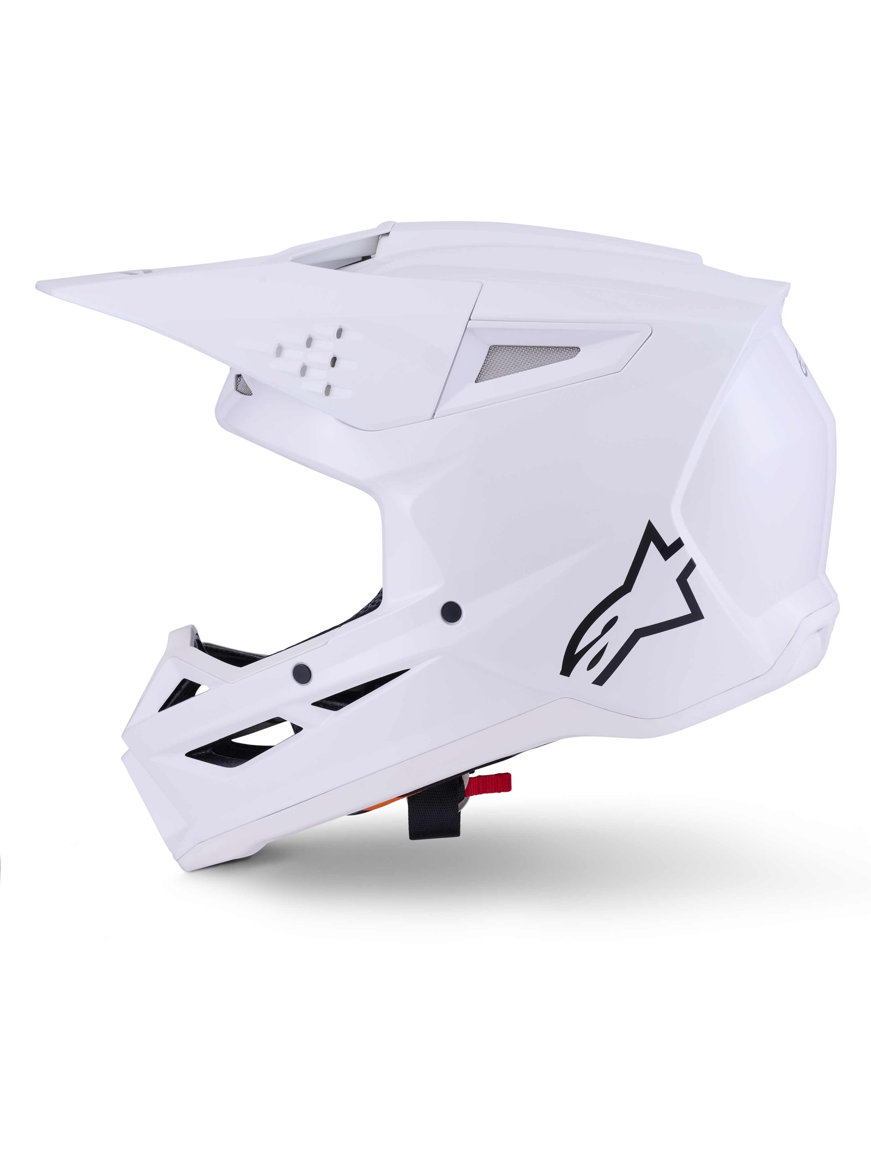 Alpinestars S-M3 Solid Helmet, kask motocrossowy, biały błyszczący (White Glossy), smukły aerodynamiczny design, zintegrowany daszek i liczne otwory wentylacyjne do wyścigów off-road