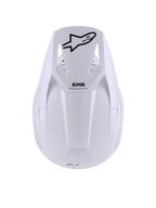 Alpinestars S-M3 Solid Helmet, White Glossy, kask motocrossowy, widok z góry z czarnym logo gwiazdy Alpinestars i oznaczeniem SM3 na daszku, smukła termo-wtryskiwana skorupa z błyszczącym wykończeniem, ochrona off-road z certyfikatem ECE 22.06