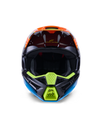 Alpinestars S-M3 Fray Helmet ECE 22.06, Motocross Helmet, Black Orange and Fluo Yellow, front view showcasing aggressive chin bar design with mesh vents, wide eye port, and sleek aerodynamic profile for off-road racing.