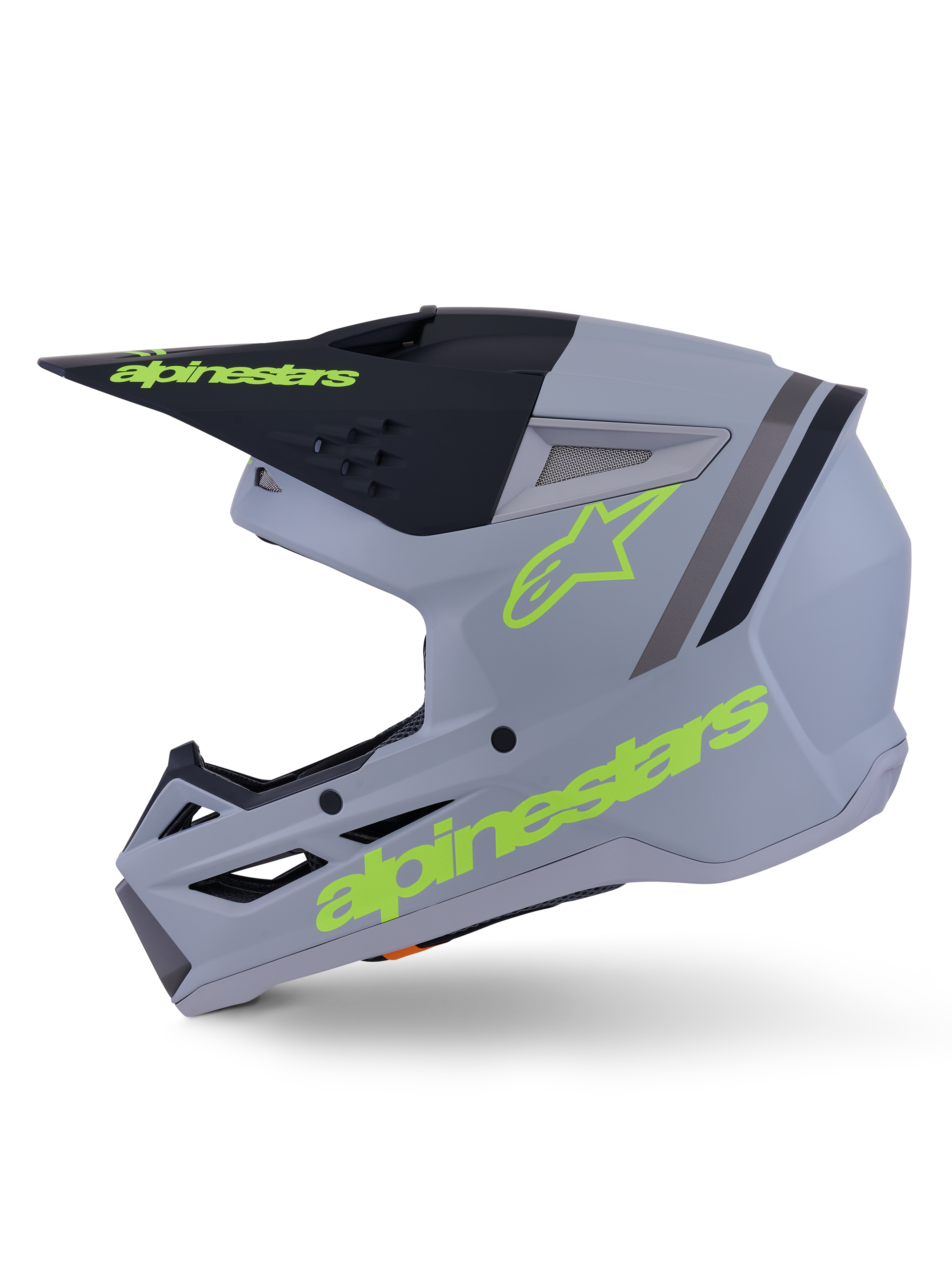 Kask Alpinestars S-M3 Radium, kask motocrossowy, zielony, czarny i żółty fluo matowy, termo-wtryskiwana skorupa ze zintegrowanym daszkiem i otworami wentylacyjnymi o wysokim przepływie, zaprojektowany do jazdy MX i Enduro