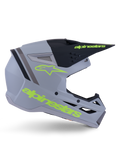 Kask Alpinestars S-M3 Radium ECE 22.06, kask motocrossowy, szary matowy, czarny i żółty fluo, kanciasty aerodynamiczny design z daszkiem i zintegrowanym systemem wentylacji
