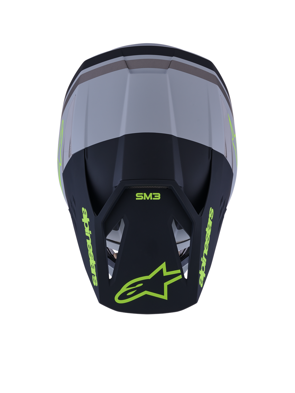 Alpinestars S-M3 Radium Helmet, kask motocrossowy, zielony, czarny i żółty fluo matowy, matowe wykończenie z licznymi otworami wentylacyjnymi, smukły aerodynamiczny design ze zintegrowanym daszkiem, specjalistyczne ochronne nakrycie głowy do jazdy off-road i MX