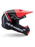 Kask Alpinestars S-M3 Radium, kask motocrossowy, czarny, czerwony fluo i biały błyszczący, o aerodynamicznym designie z kanciastym daszkiem, otworami wentylacyjnymi i błyszczącym wykończeniem, profesjonalna ochrona sportów motorowych