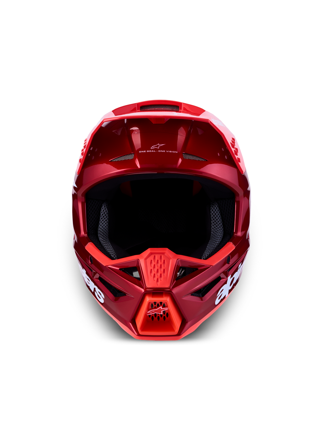 Kask Alpinestars SM3 Radium ECE06, model motocrossowy, czerwony i biały, widok z przodu, certyfikat ECE 22.06
