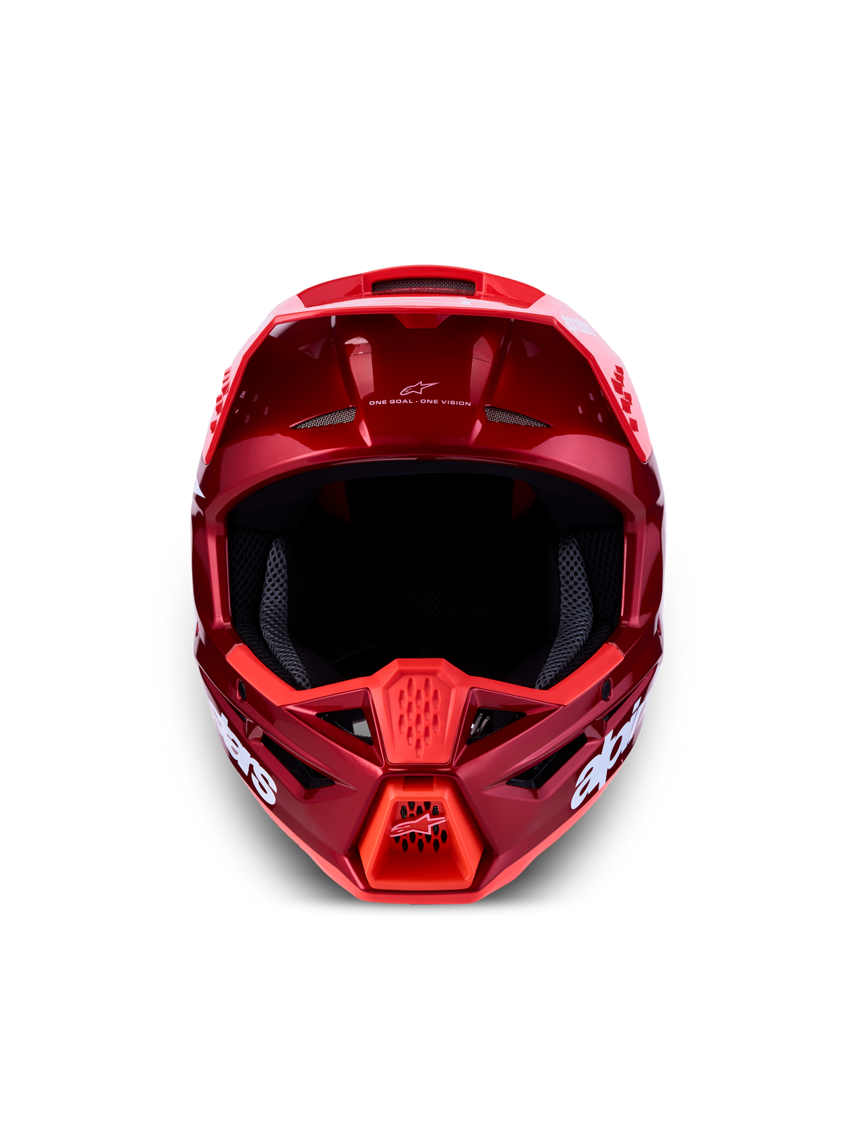 Kask Alpinestars SM3 Radium ECE06, model motocrossowy, czerwony i biały, widok z przodu, certyfikat ECE 22.06