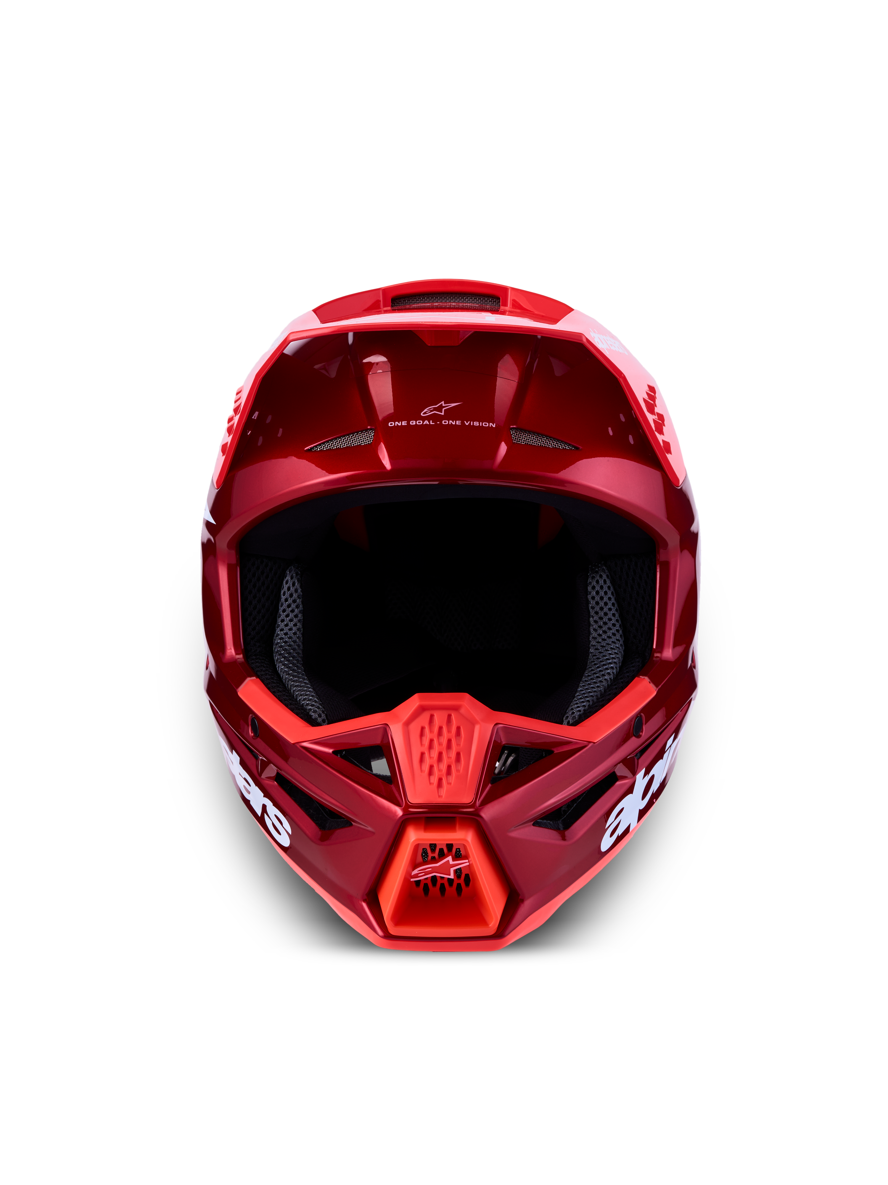 Kask Alpinestars SM3 Radium ECE06, model motocrossowy, czerwony i biały, widok z przodu, certyfikat ECE 22.06