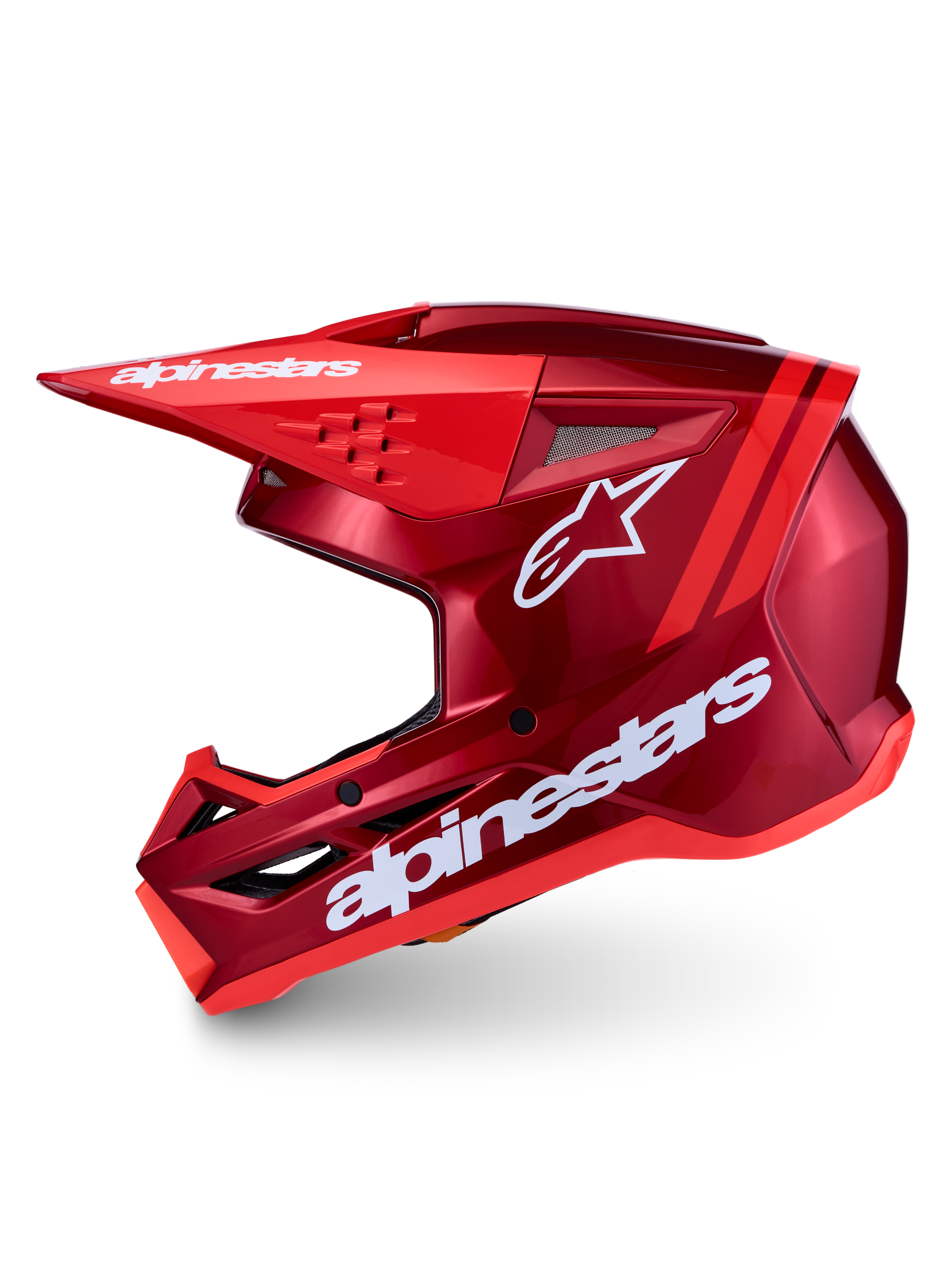 Alpinestars SM3 Radium ECE06, czerwony i biały kask motocrossowy off-road, certyfikat ECE 22.06, widok z profilu.