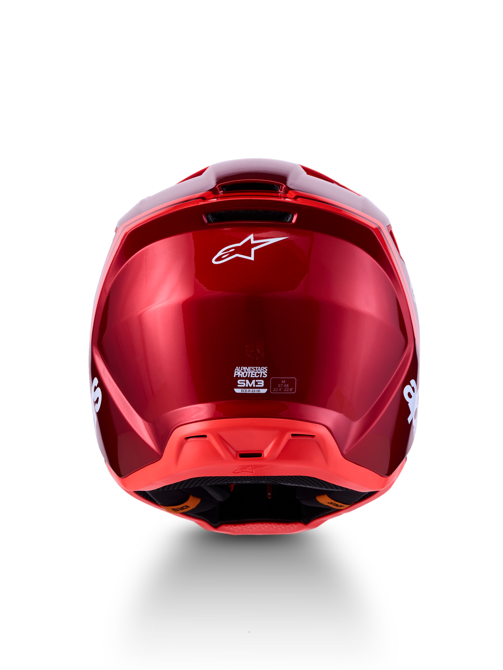 Kask Alpinestars SM3 Radium ECE06, tył, błyszczący czerwony i czerwony fluo, kask motocrossowy, certyfikat ECE 22.06.