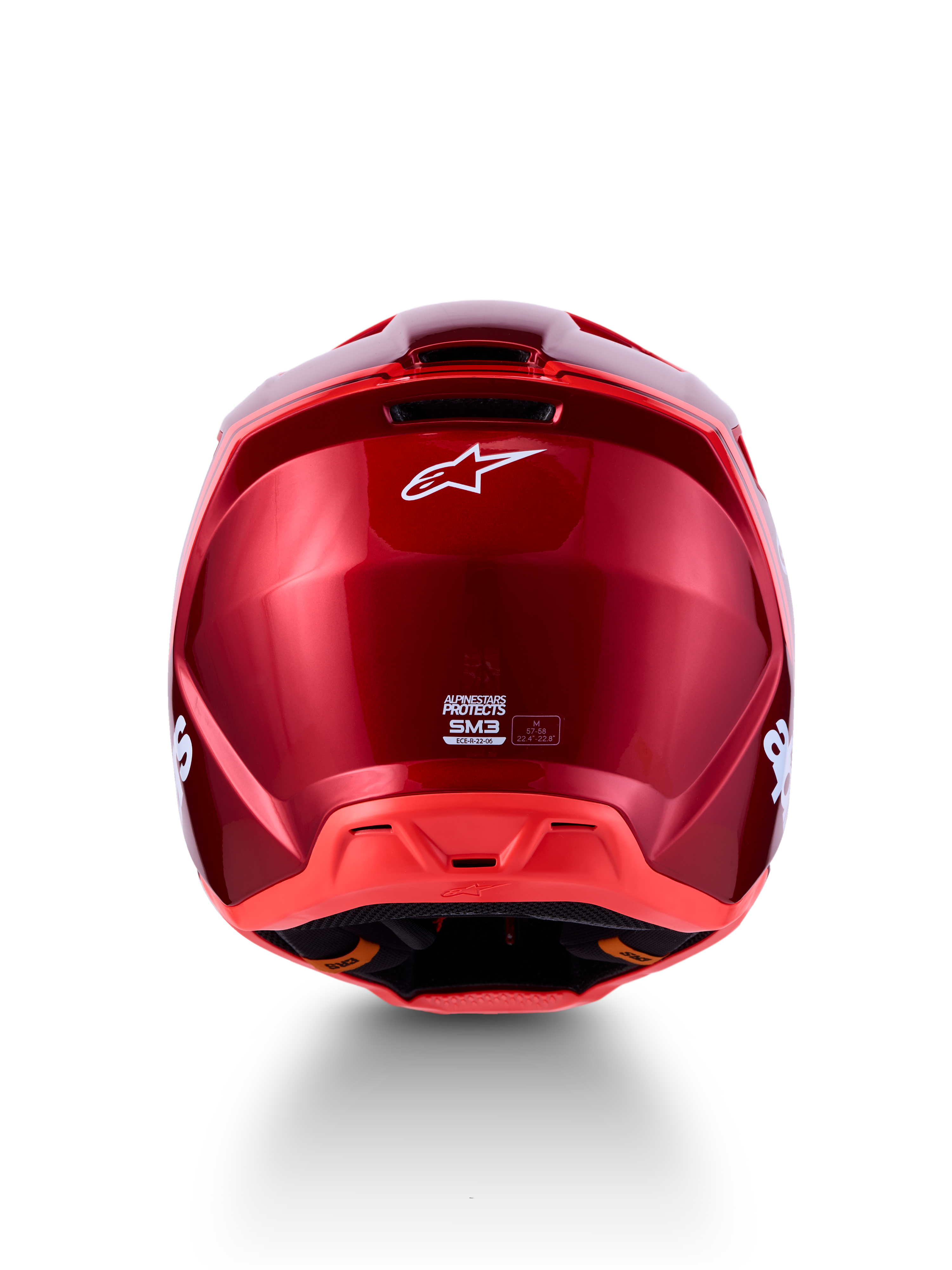 Kask Alpinestars SM3 Radium ECE06, tył, błyszczący czerwony i czerwony fluo, kask motocrossowy, certyfikat ECE 22.06.