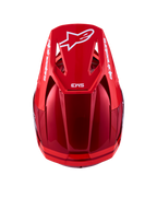 Alpinestars SM3 Radium ECE06, kask motocrossowy, czerwony i biały, certyfikat ECE, widok z góry na wizjer z logo Astars.