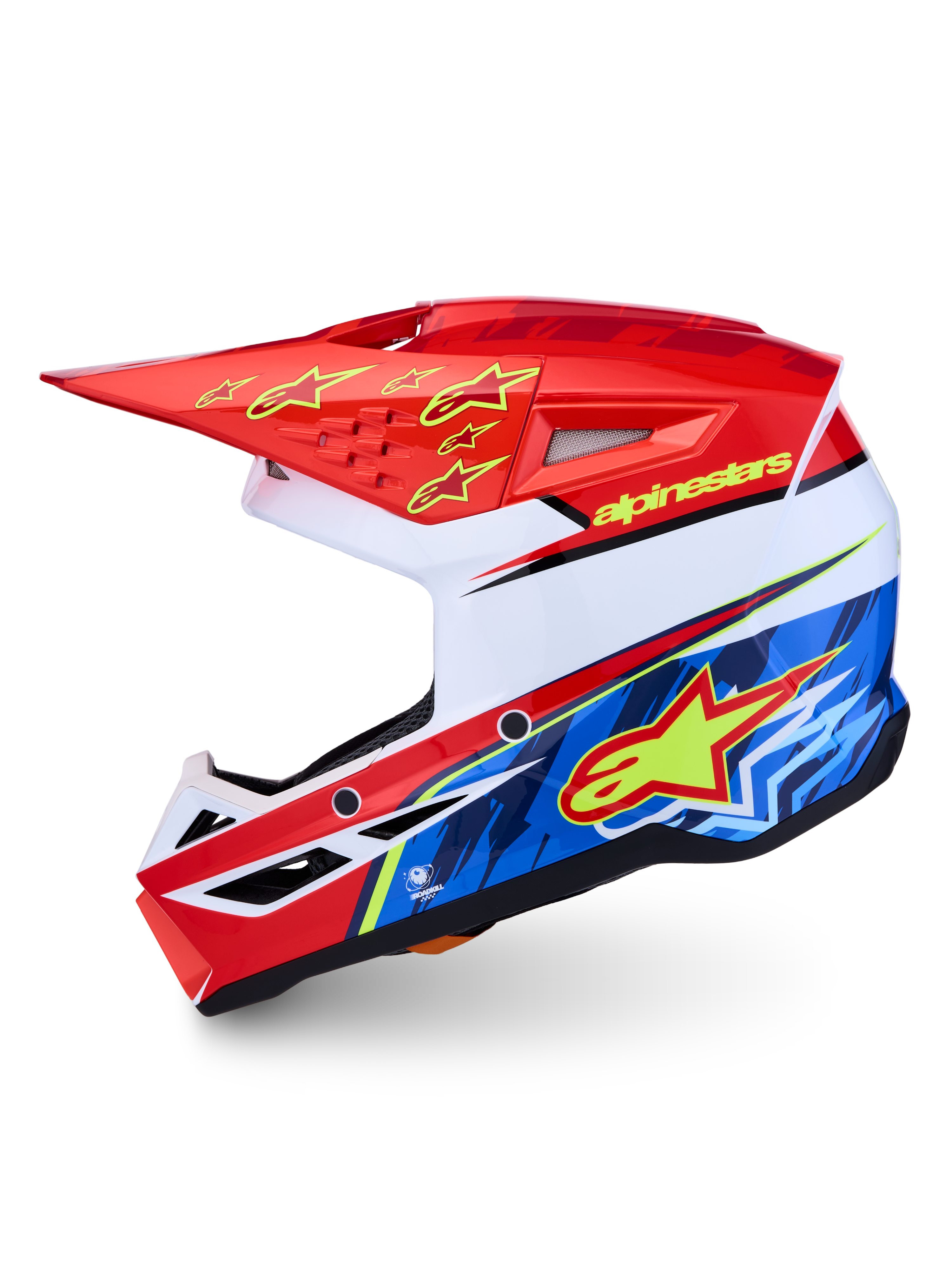 Alpinestars Kask SM3 Falcon ECE06, kask motocrossowy do jazdy enduro, czerwony, niebieski i biały, certyfikowany ECE 22.06, opatentowany system zwalniania wizjera, lekka polimerowa skorupa