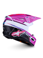 Kask Alpinestars SM3 Falcon ECE06, fioletowy i biały kask motocrossowy z czarnymi akcentami i błyszczącym wykończeniem, certyfikat ECE 2206
