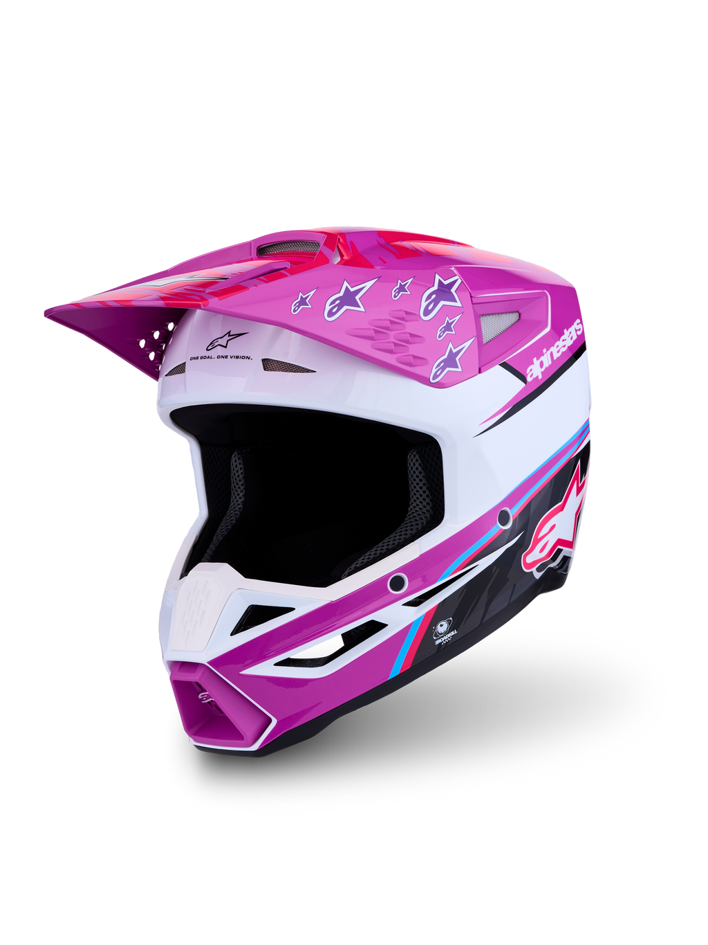 Alpinestars Kask SM3 Falcon ECE06, kask do motocrossu i enduro, fioletowy i biały, certyfikat ECE 22.06, zaawansowana lekka konstrukcja z wydajną wentylacją.