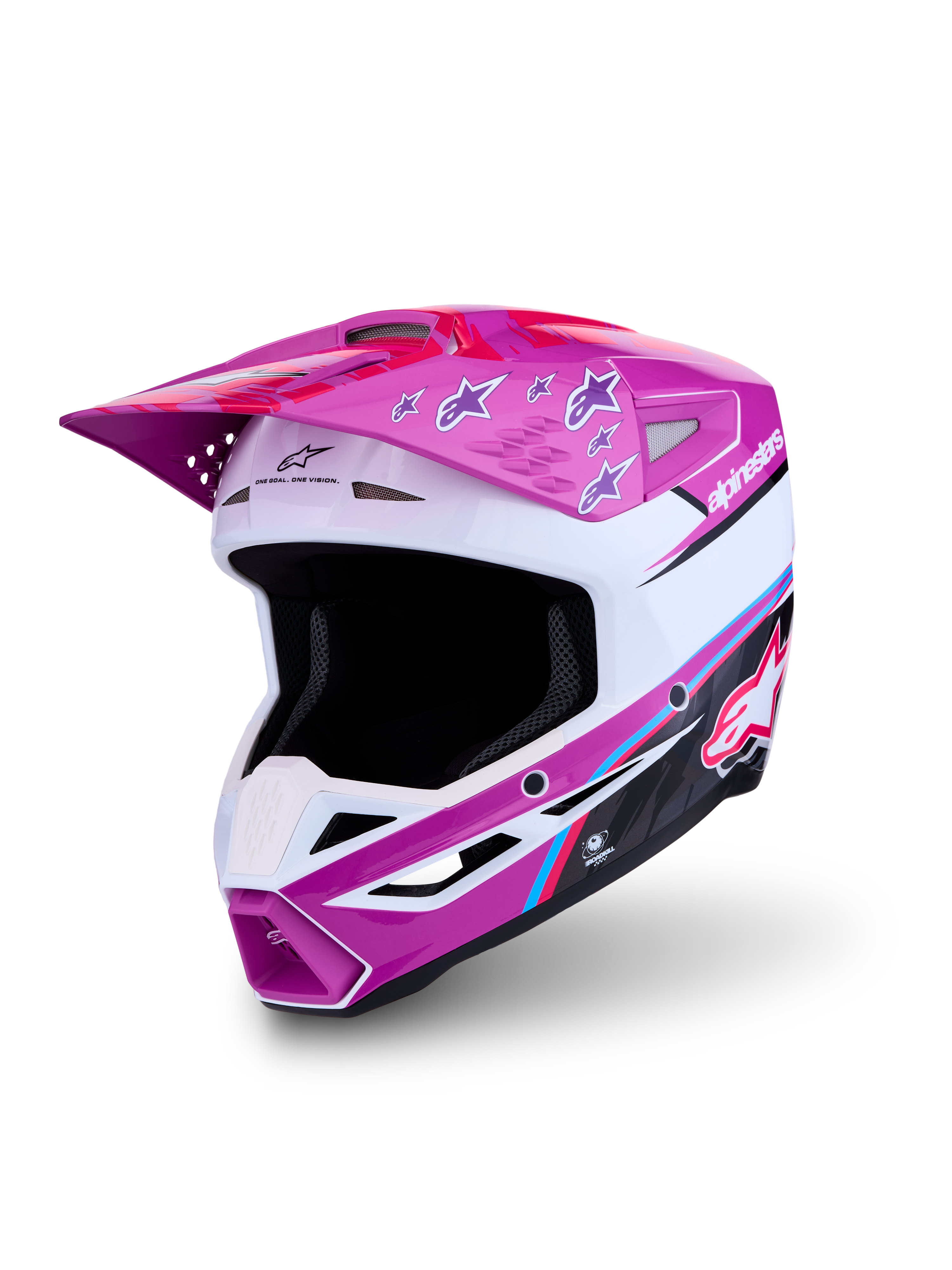 Alpinestars Kask SM3 Falcon ECE06, kask do motocrossu i enduro, fioletowy i biały, certyfikat ECE 22.06, zaawansowana lekka konstrukcja z wydajną wentylacją.