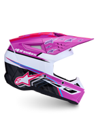 Alpinestars SM3 Falcon ECE06, fioletowy i biały kask motocrossowy z różowymi akcentami fluo, certyfikowany CE