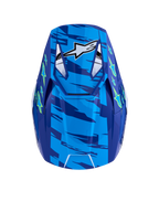 Kask Alpinestars SM3 Falcon ECE06, kask motocyklowy motocross, niebieski i żółty fluo, certyfikat ECE 22.06, widok z góry na wentylowany daszek.