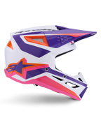 Alpinestars S-M3 Heat Helmet ECE 22.06, Motocross Helmet, White Purple Pink Glossy, featuring vibrant purple and pink graphics with orange accents, side view showing the Astar logo and ventilated design for off-road racing