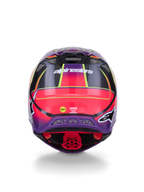 Alpinestars Supertech M10 Era Helmet ECE 22.06, widok z tyłu, różowo-fioletowy i żółty fluo w połysku, kask motocrossowy z konstrukcją z włókna węglowego i technologią ochrony MIPS