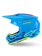 Alpinestars S-M3 Force OCD Helmet, kask motocrossowy, błękitny błyszczący z graficznymi akcentami, aerodynamiczna skorupa, ochronny daszek i wydajna wentylacja do wyścigów terenowych
