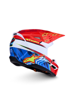 Kask Alpinestars SM3 Falcon Młodzieżowe, czerwono-niebieski kask motocrossowy z żółtymi gwiazdami, certyfikat ECE 2206.