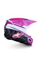 Alpinestars SM3 Youth Falcon Helmet ECE06, purple and white youth motocross helmet with glossy pink graphics, ECE certified.
