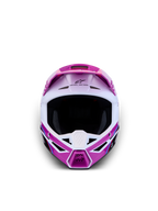 Alpinestars SM3 Youth Falcon Helmet ECE06, Youth Motocross Helmet in Purple and White, featuring a lightweight shell and advanced ventilation for off-road performance, Front View.