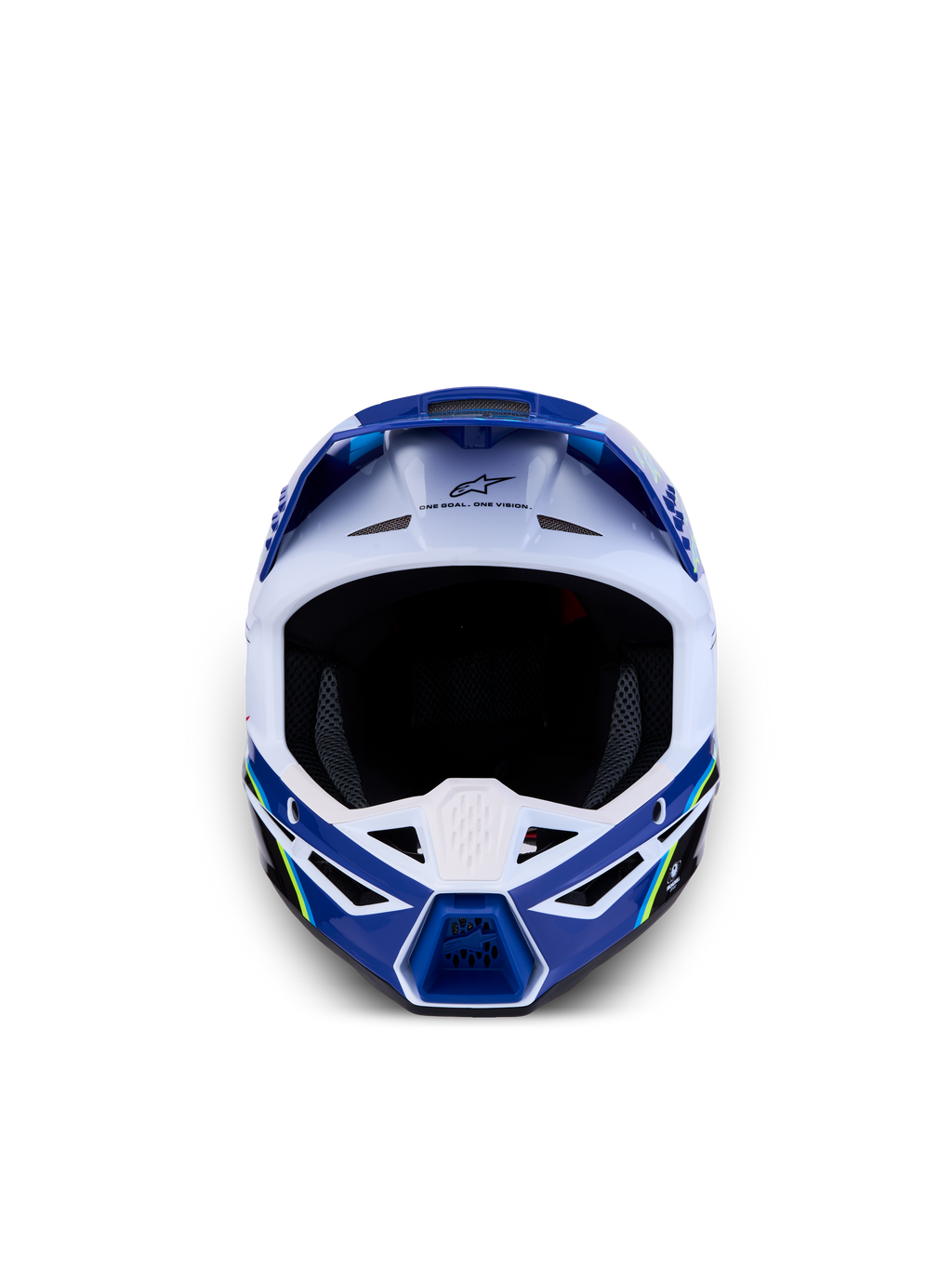 Alpinestars SM3 Youth Falcon Helmet ECE06, blue and white motocross helmet with superior protection and ventilation.