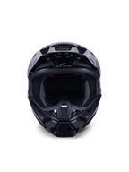 Alpinestars S-M7 Solid Helmet ECE 22.06, kask motocrossowy, czarny błyszczący, widok z przodu podkreślający aerodynamiczną kompozytową skorupę, otwory wentylacyjne na szczęce, wewnętrzna wyściółka z siateczki, eleganckie wykończenie do wyścigów off-road