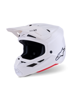 Alpinestars S-M7 Solid Helmet, Motocross Helmet, White Glossy, aerodynamic full-face design with peak visor, featuring a sleek composite shell and 20-port ventilation network, professional off-road racing head protection